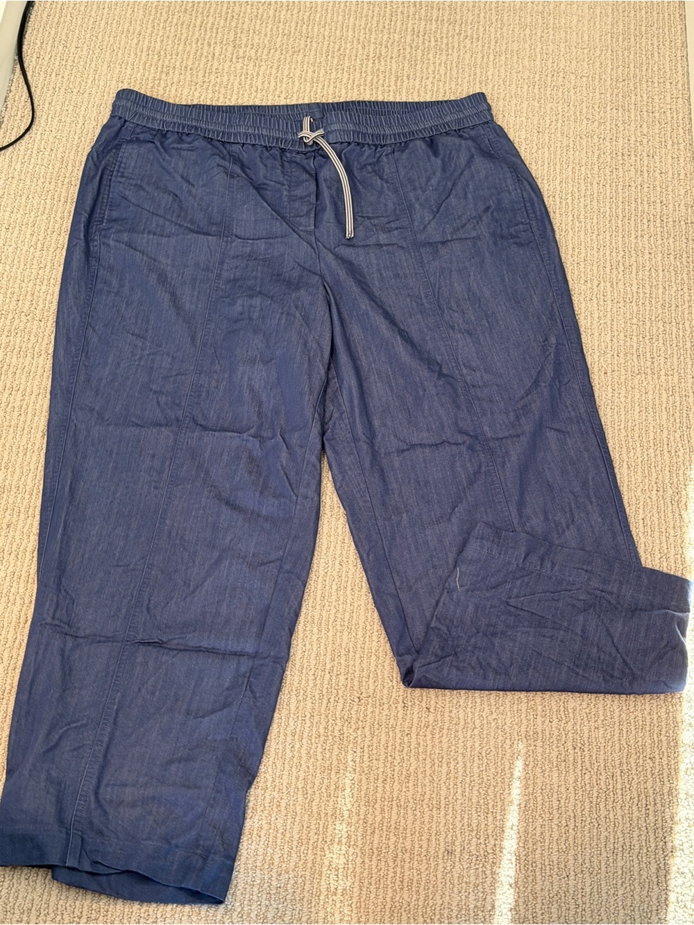 Faux Denim Casual Drawstring Jeans - Blue